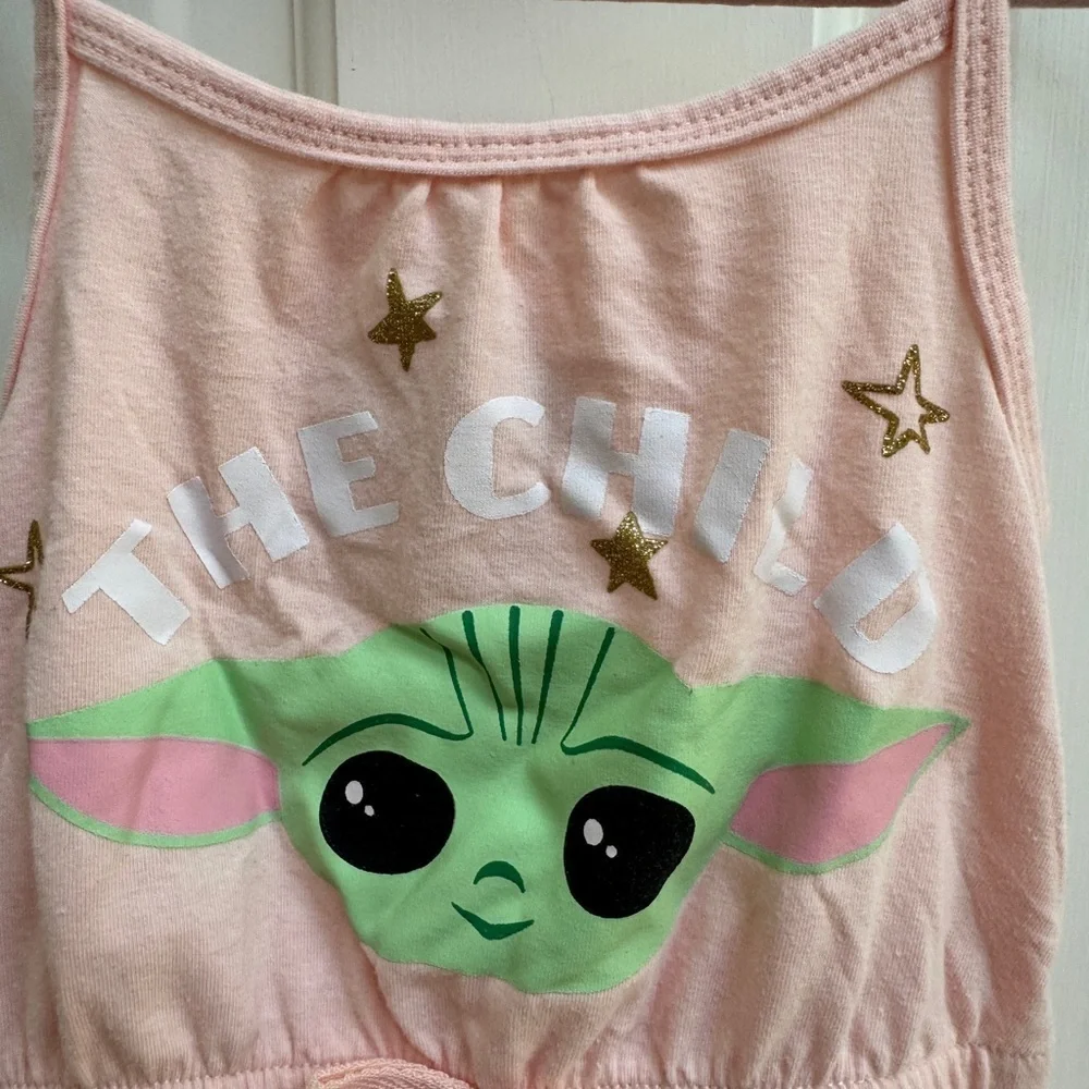 Star Wars 2T Girl Pink The Child Yoda Mandalorian Tank Top Toddler Romper